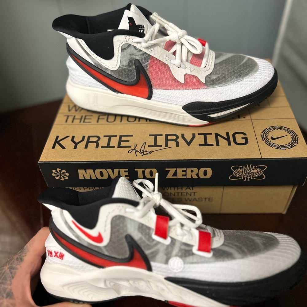 Nike White and Red Sneakers with Bold Swoosh